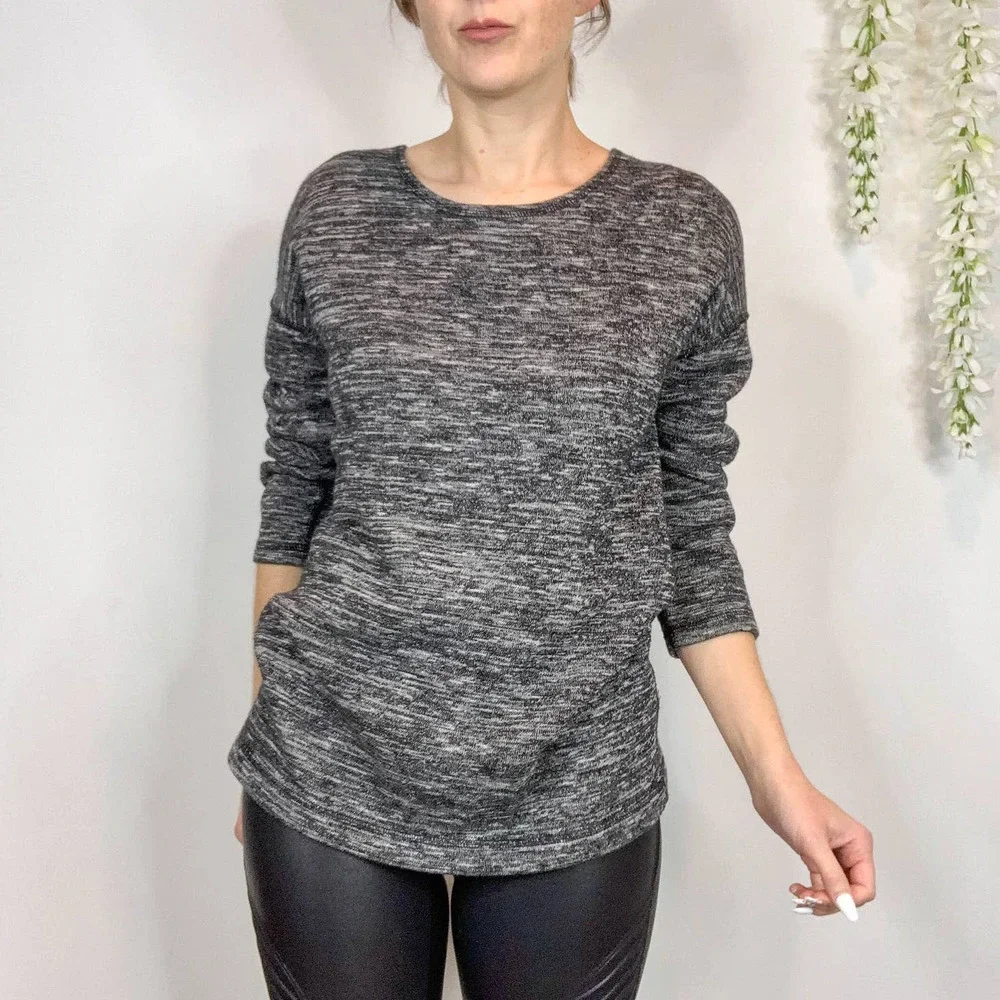 J. CREW space dyed knit sweater top exposed back zipper charcoal 2661